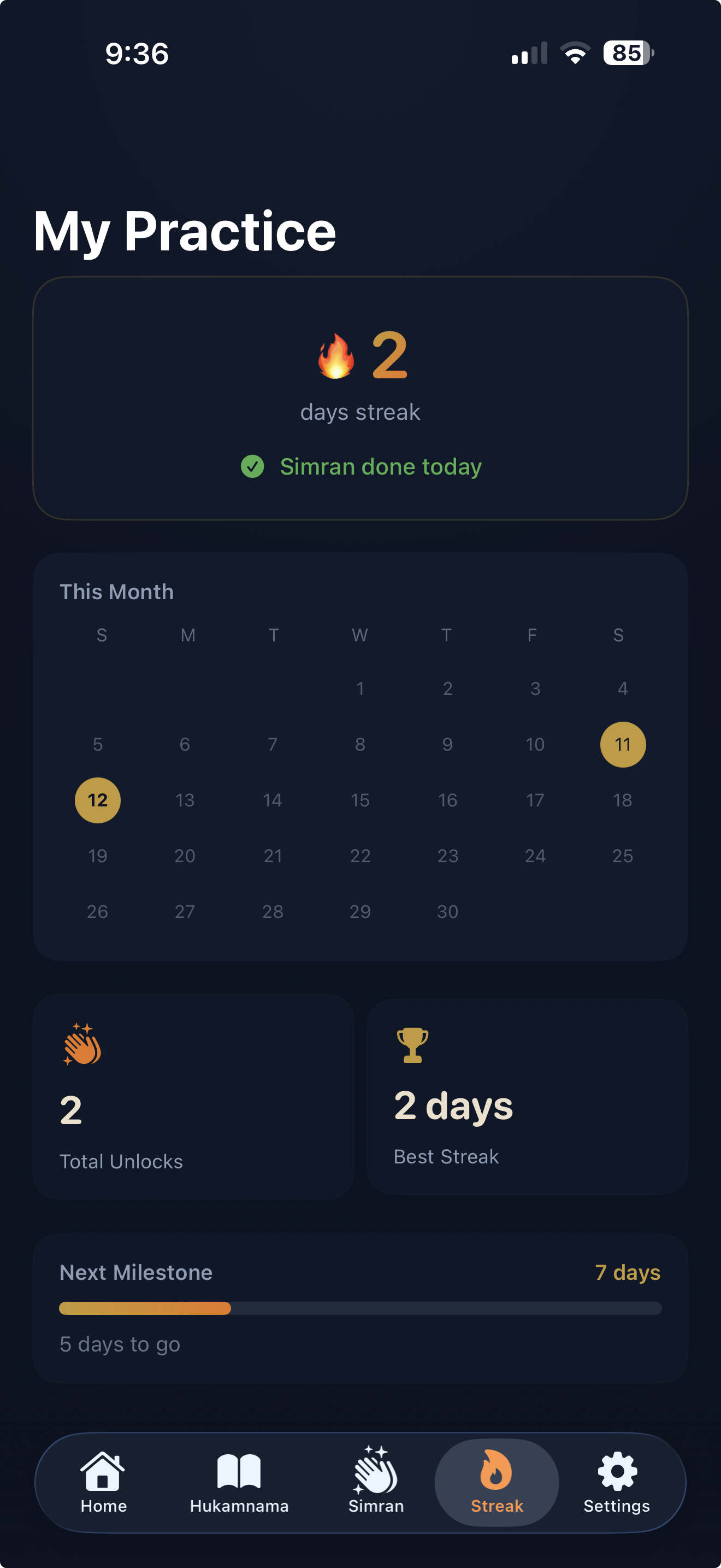 Streak Tracking Calendar